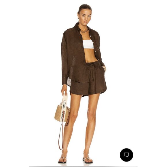 LE BUNS Marlowe Shorts Chocolate Brown Linen Pockets - Picture 5 of 6